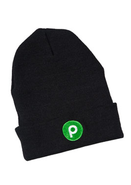 Black knit cap with Publix P logo on the front.