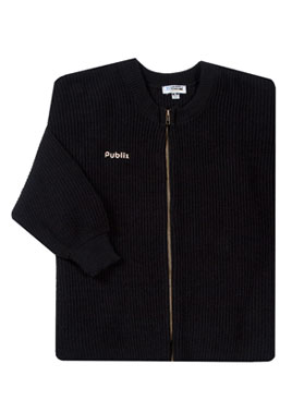 Black zipup sweater with Publix written on the right.